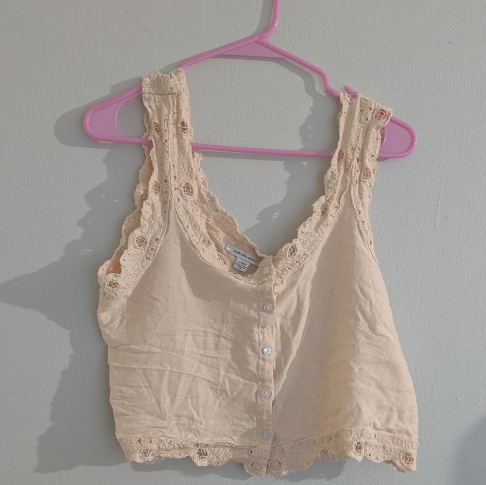 American Eagle Outfitters Peach Lace Button-Up Top